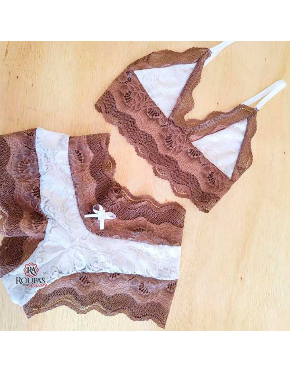 Conjunto Lingerie Bicolor Renda