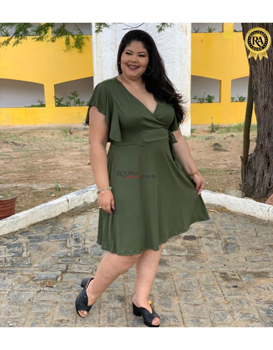 Vestido Plus Size Rodado Com Manga Babado 