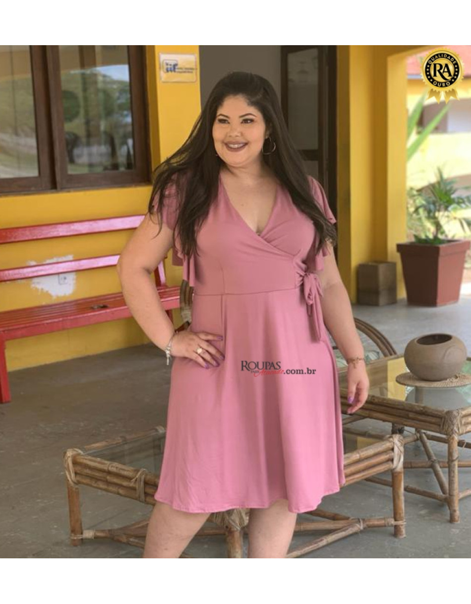 Vestido Plus Size Rodado Com Manga Babado 