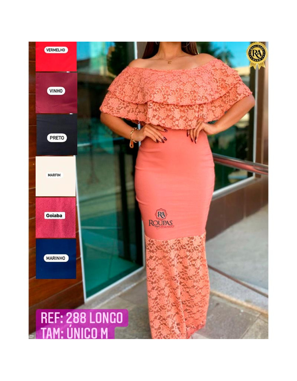 Vestido Longo Arrumado Bengaline E Renda