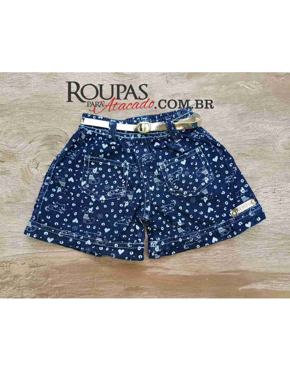 Short Infantil Jeans Estampado 4 a 8 anos