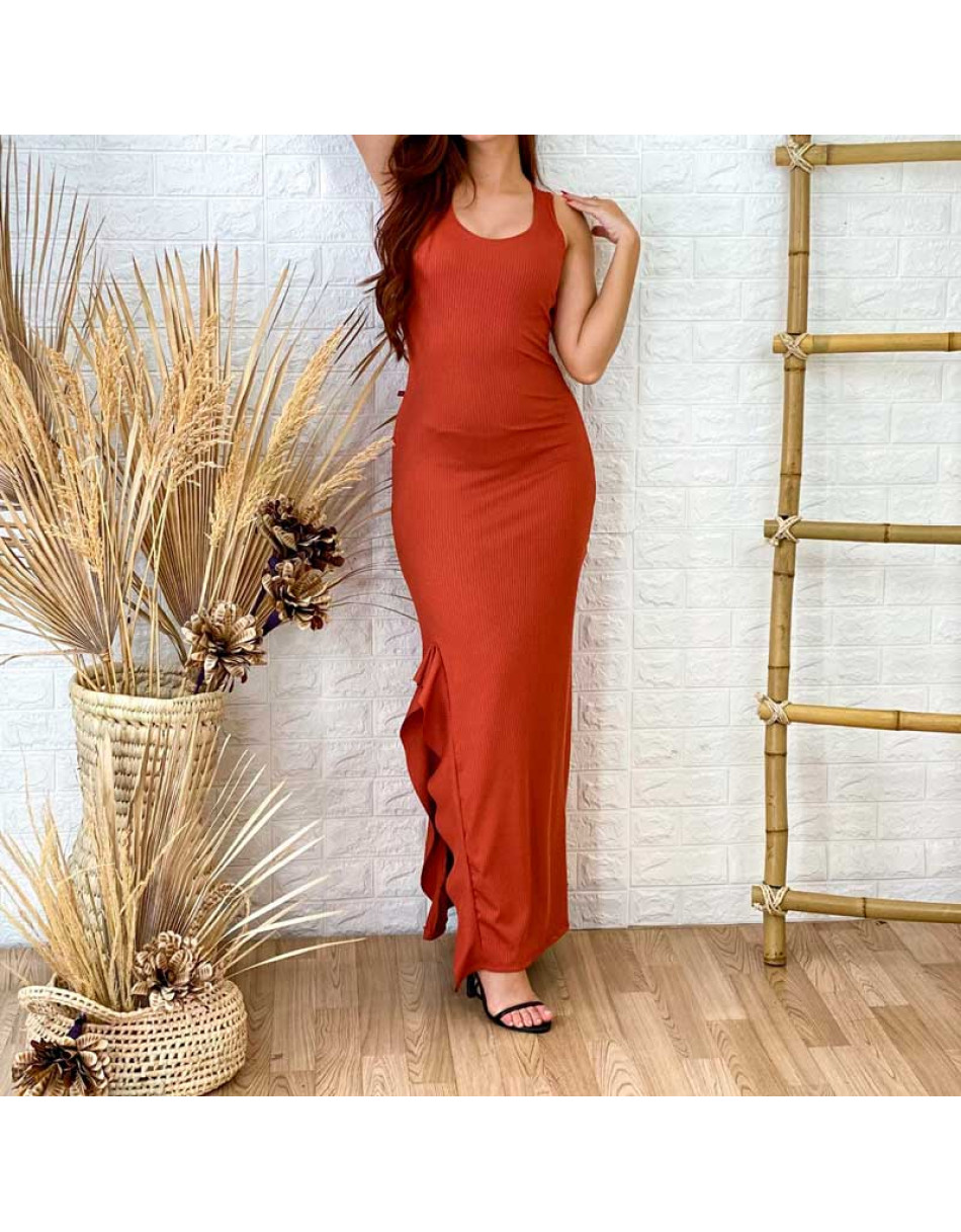 Vestido Regata Longo Com Fenda