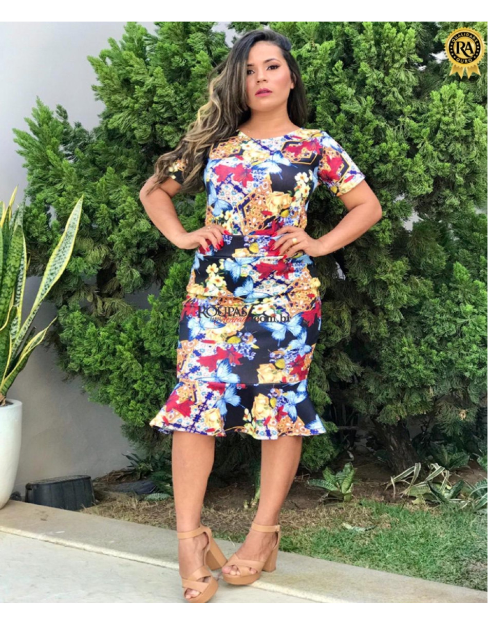 Conjunto Blusa E Saia Com Babado Neoprene 