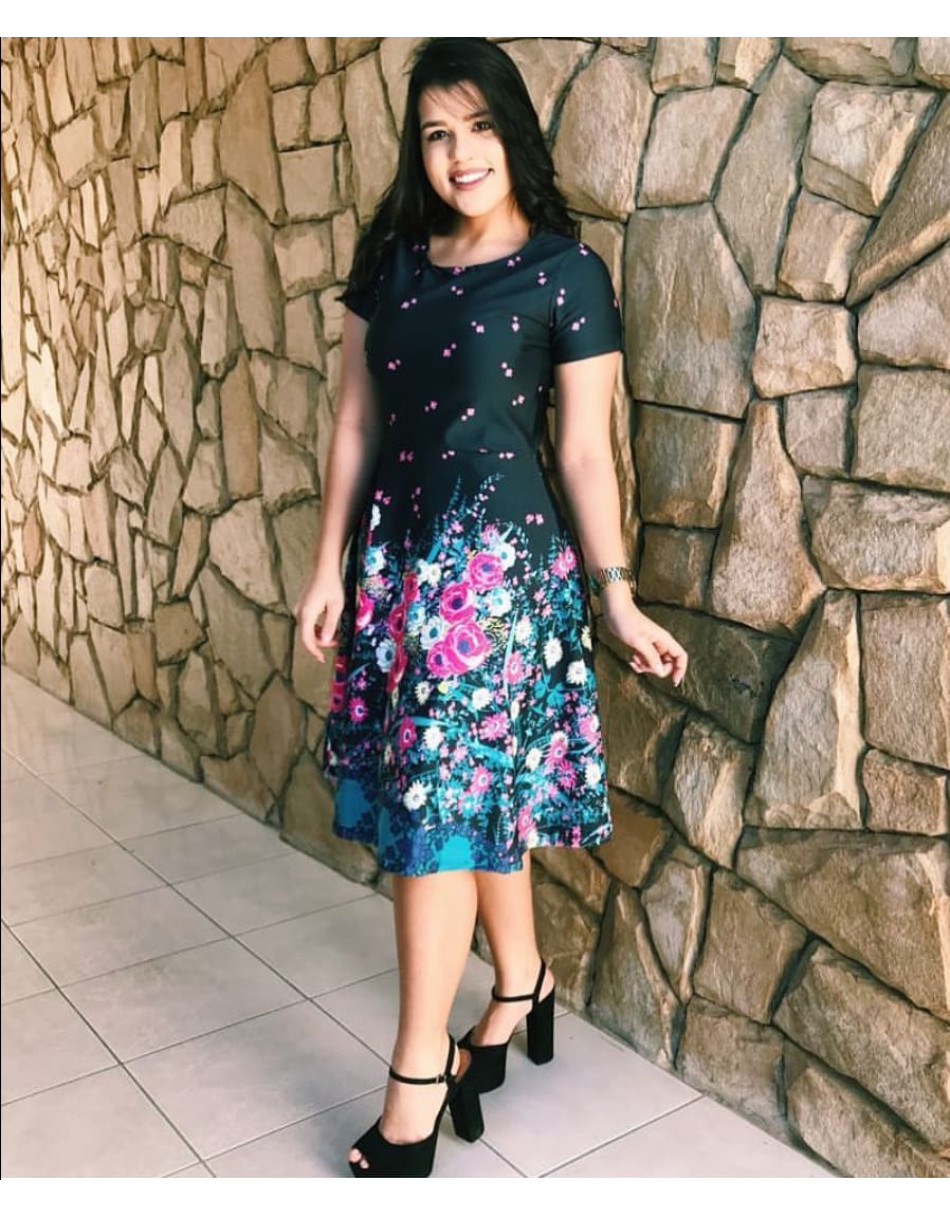 Vestido Midi Gode Estampado Barrado