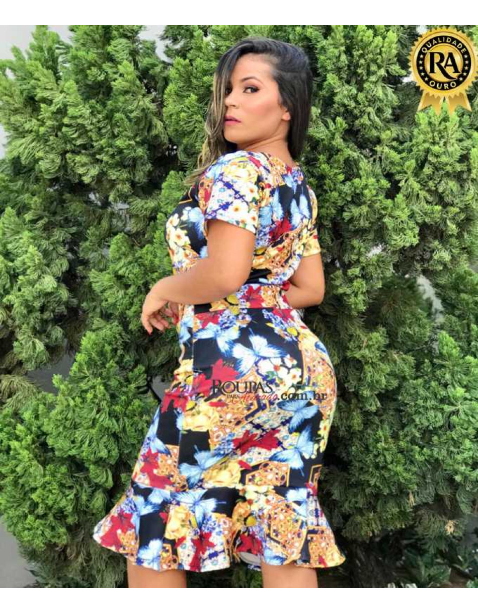 Conjunto Blusa E Saia Com Babado Neoprene 
