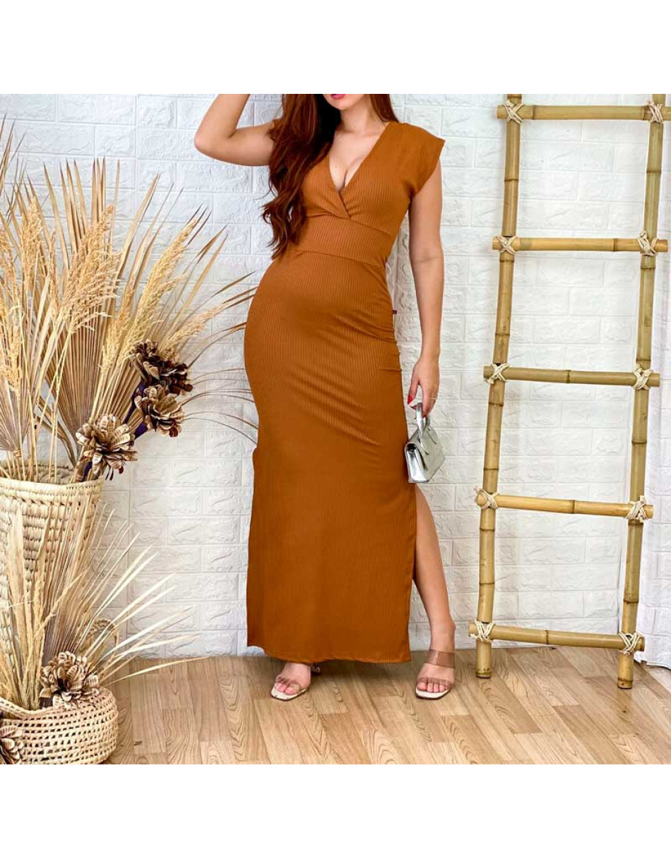 Vestido Longo Com Manga transpassado