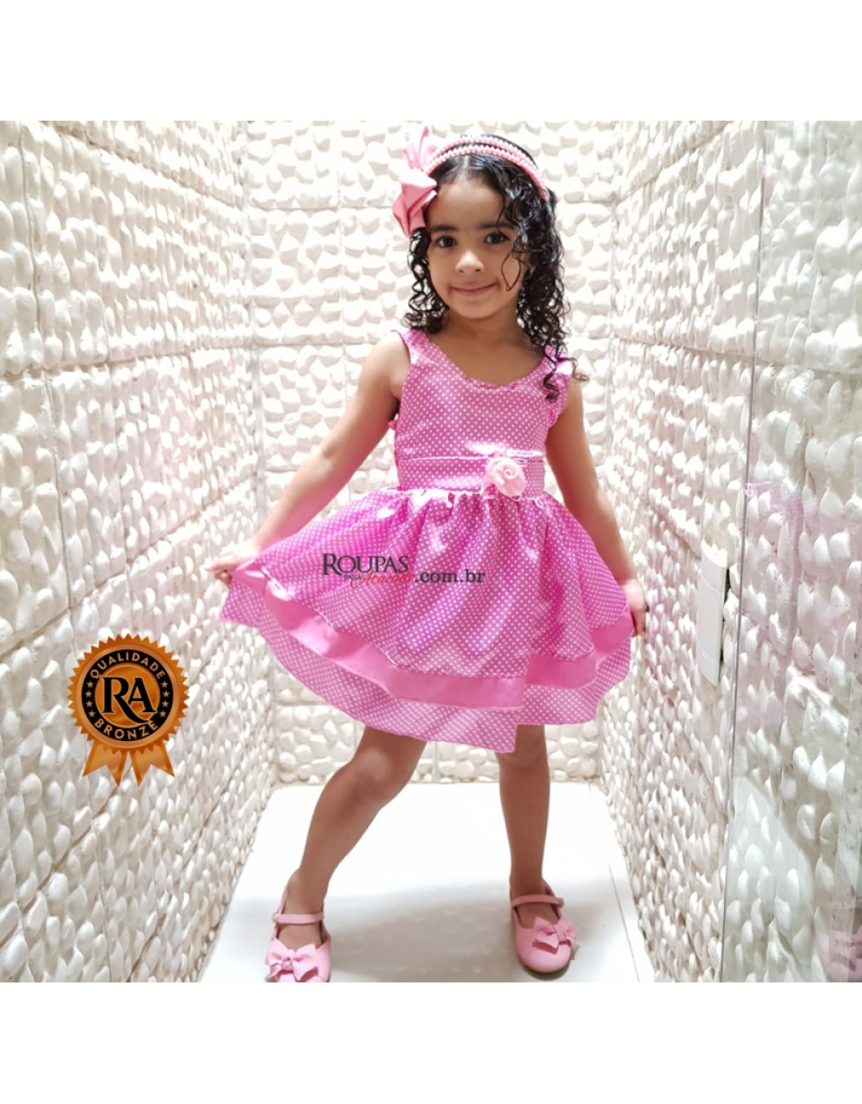 Vestido Infantil Cetim de Bolinha