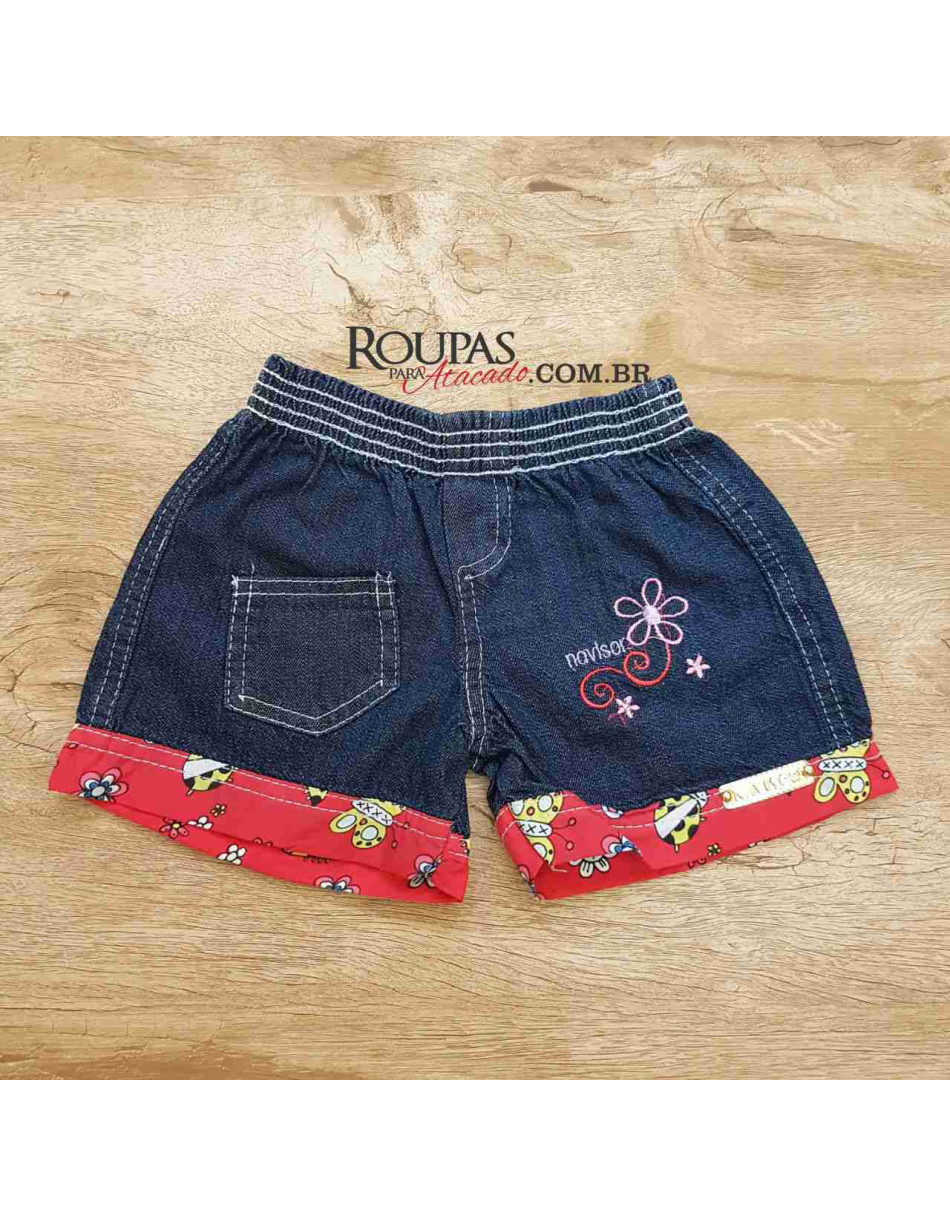 Short Jeans Infantil Com Barra Estampada  4 a 8 anos