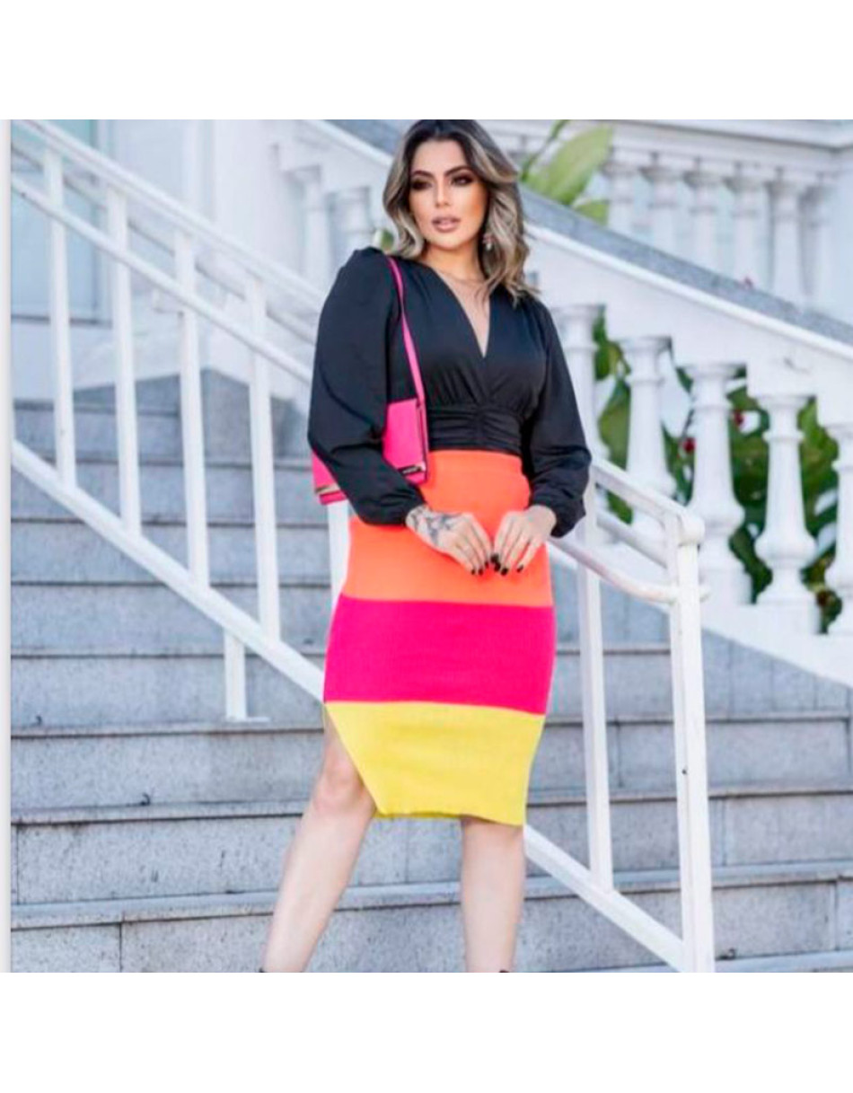 Saia Feminina Tricot Modal Bicolor