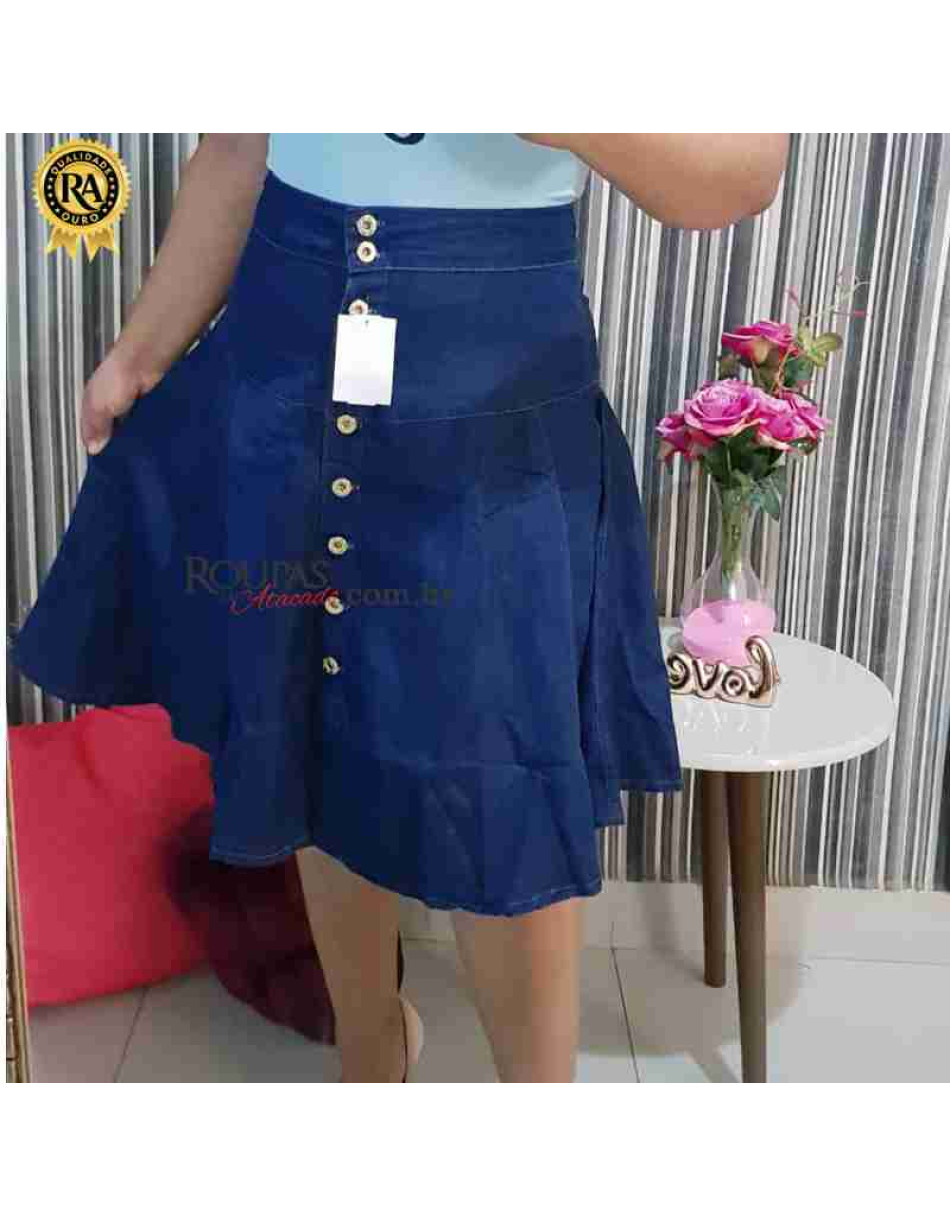 Saia Jeans Godê Rodada Com Botões