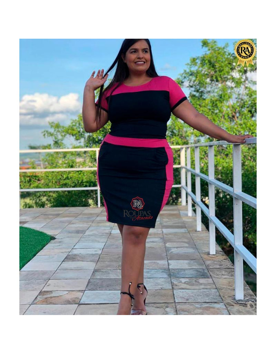 Conjunto Canelado Blusa E Saia Plus Size