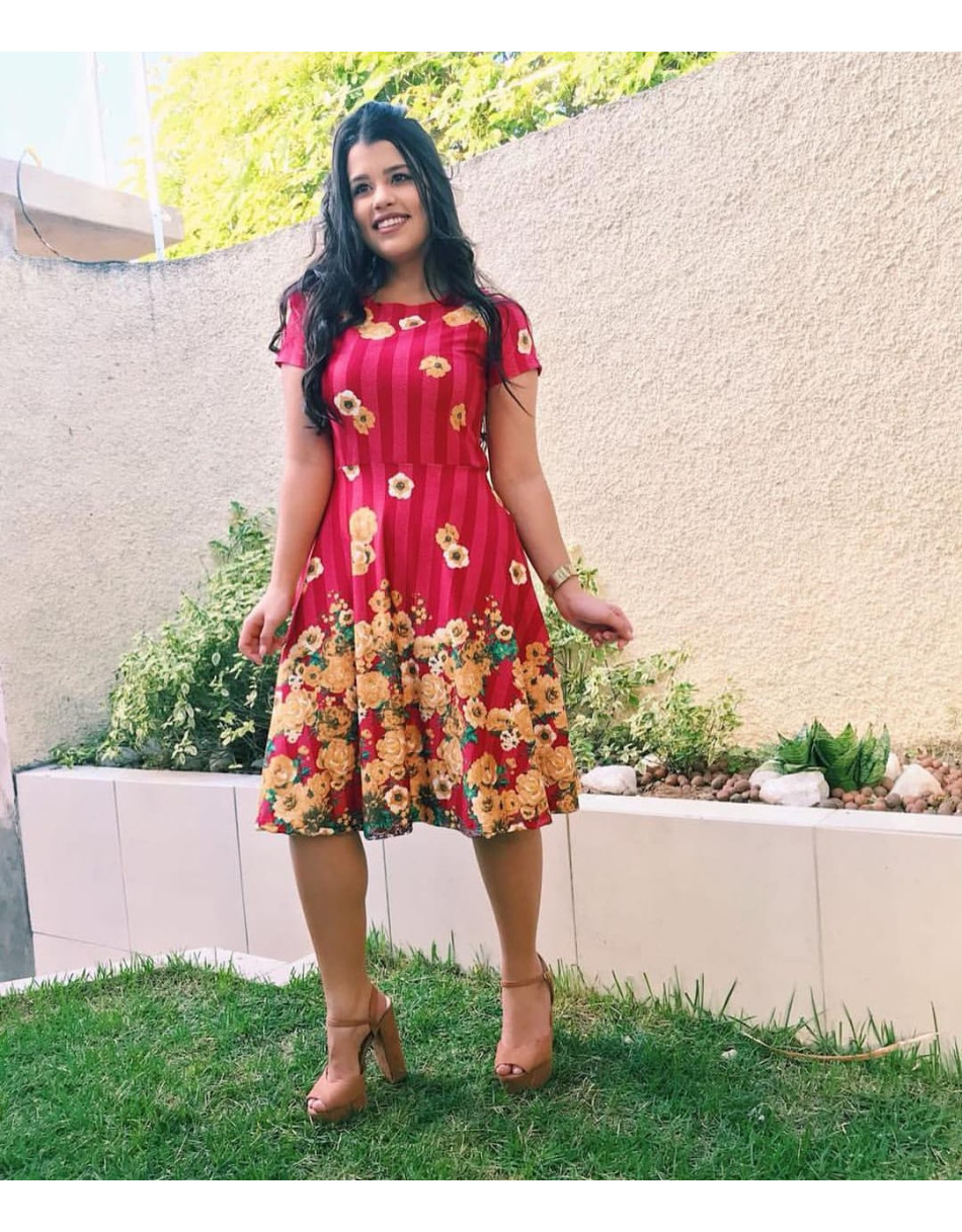 Vestido Midi Gode Estampado Barrado