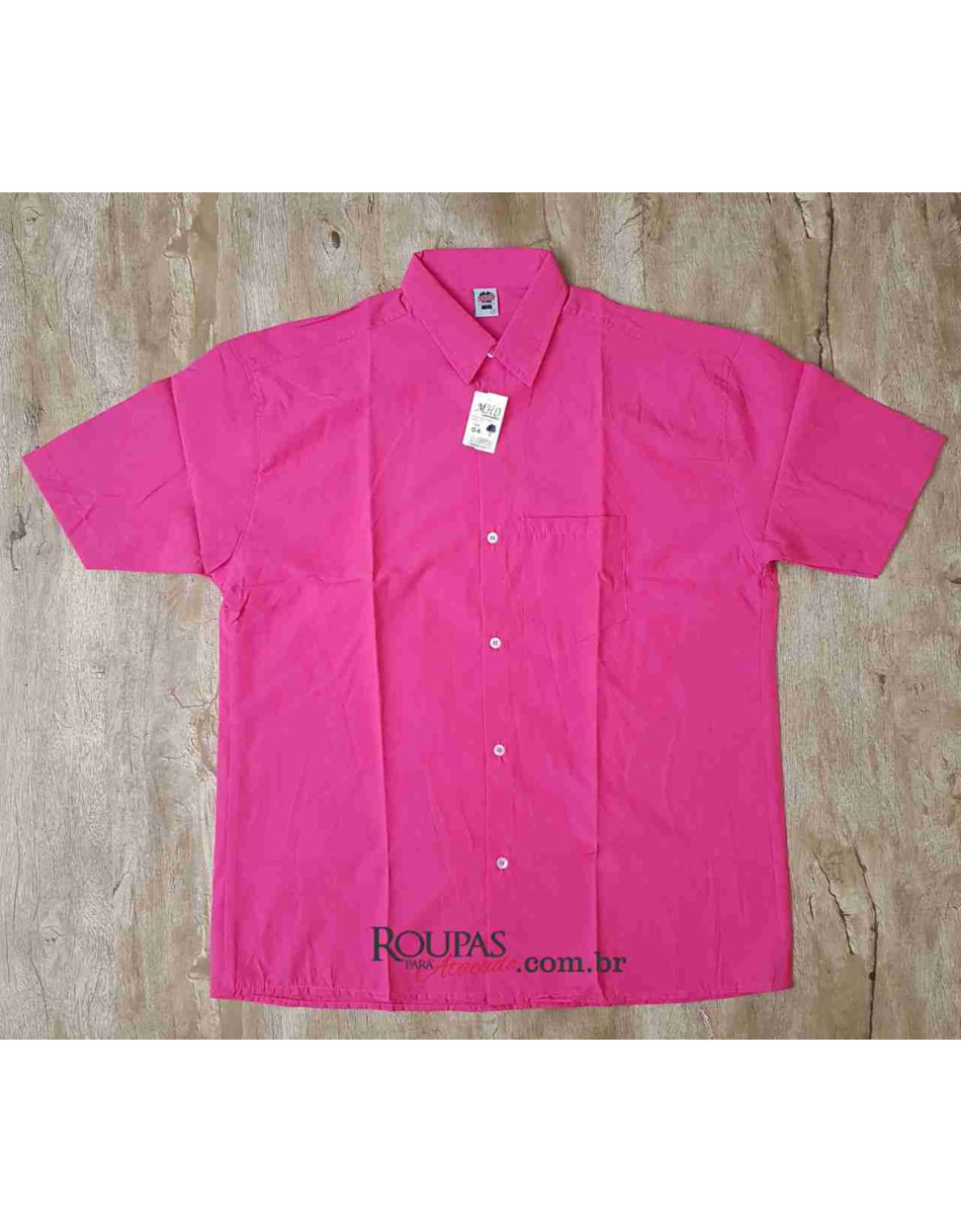Camisa Social Masculina Manga Curta Lisa