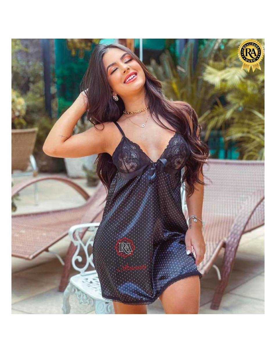 Camisola Curta Alça Cetim E Renda