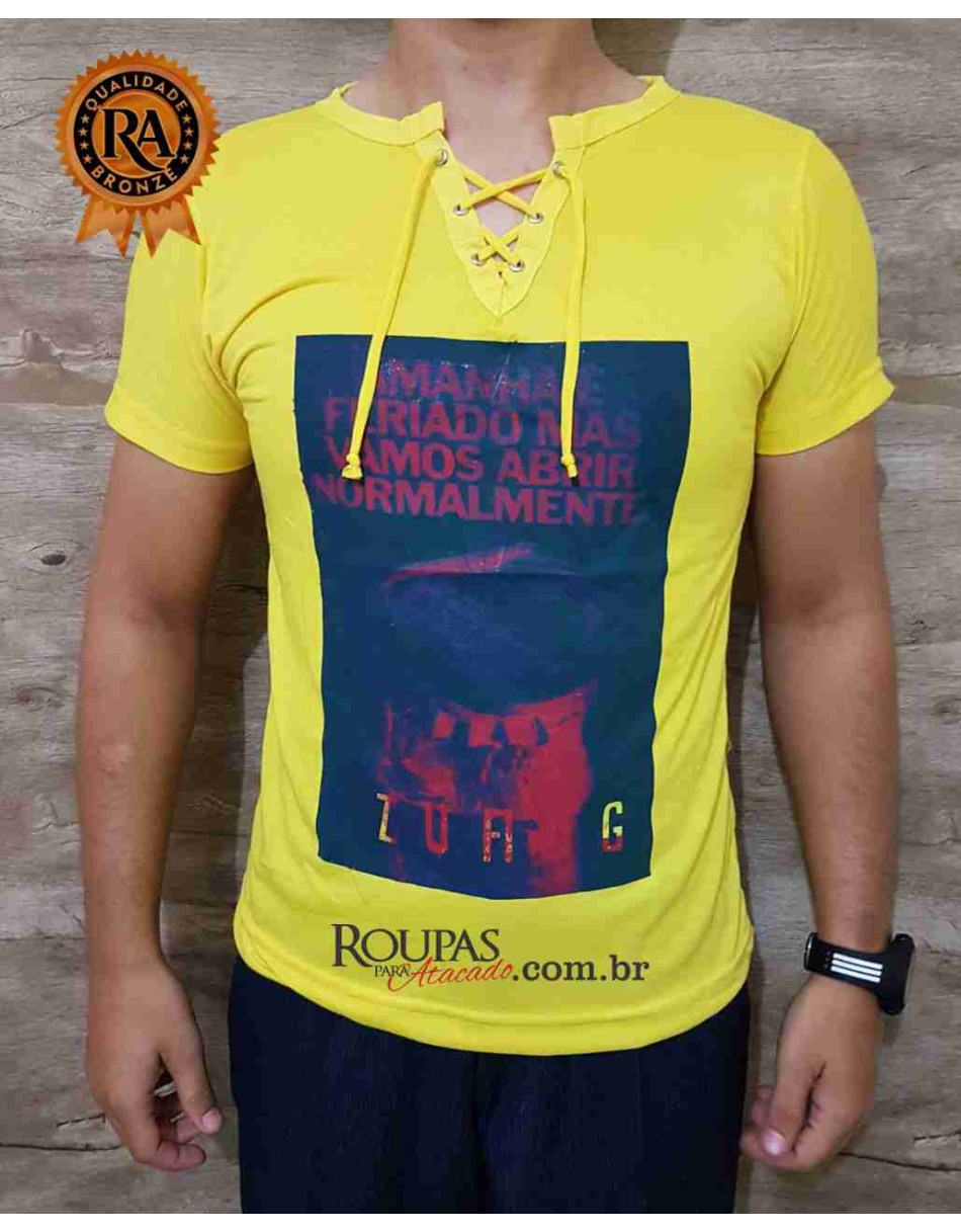 Camisa Gola V Com Cordão Masculina