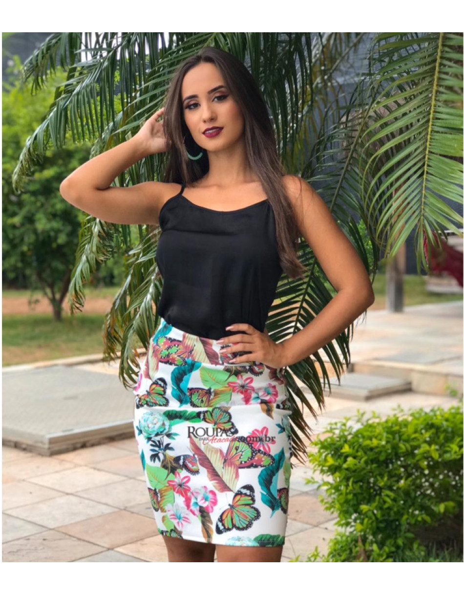 Saia Lápis Estampada Neoprene