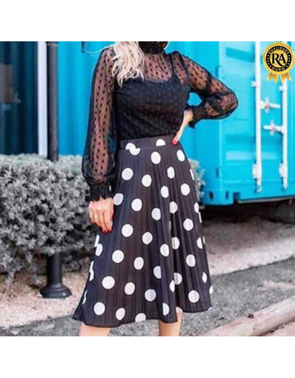Saia Midi Plissada Estampada