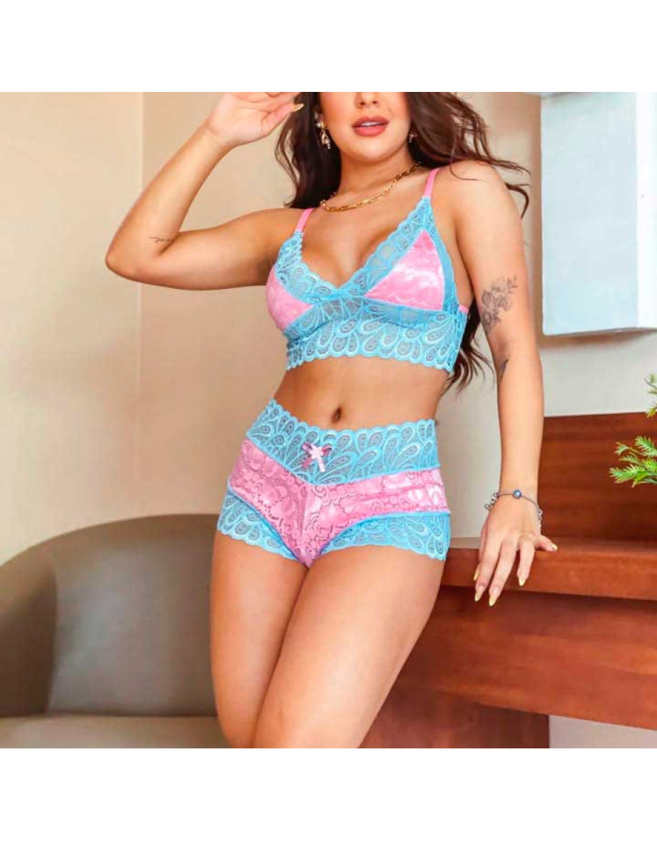 Conjunto Lingerie Bicolor Renda