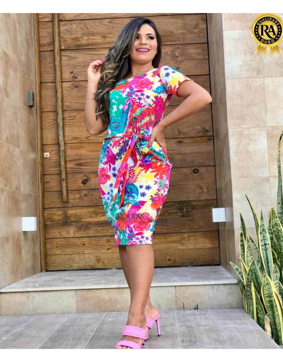 Vestido Neoprene Tubinho com Laço 
