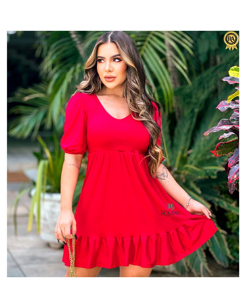 Vestido Gisely Manga Princesa Com Babado