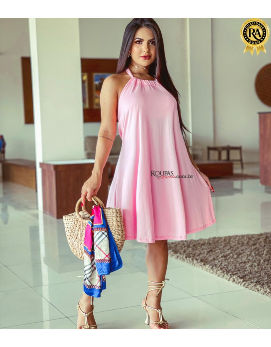 Vestido Godê Alça com Decote nas Costas
