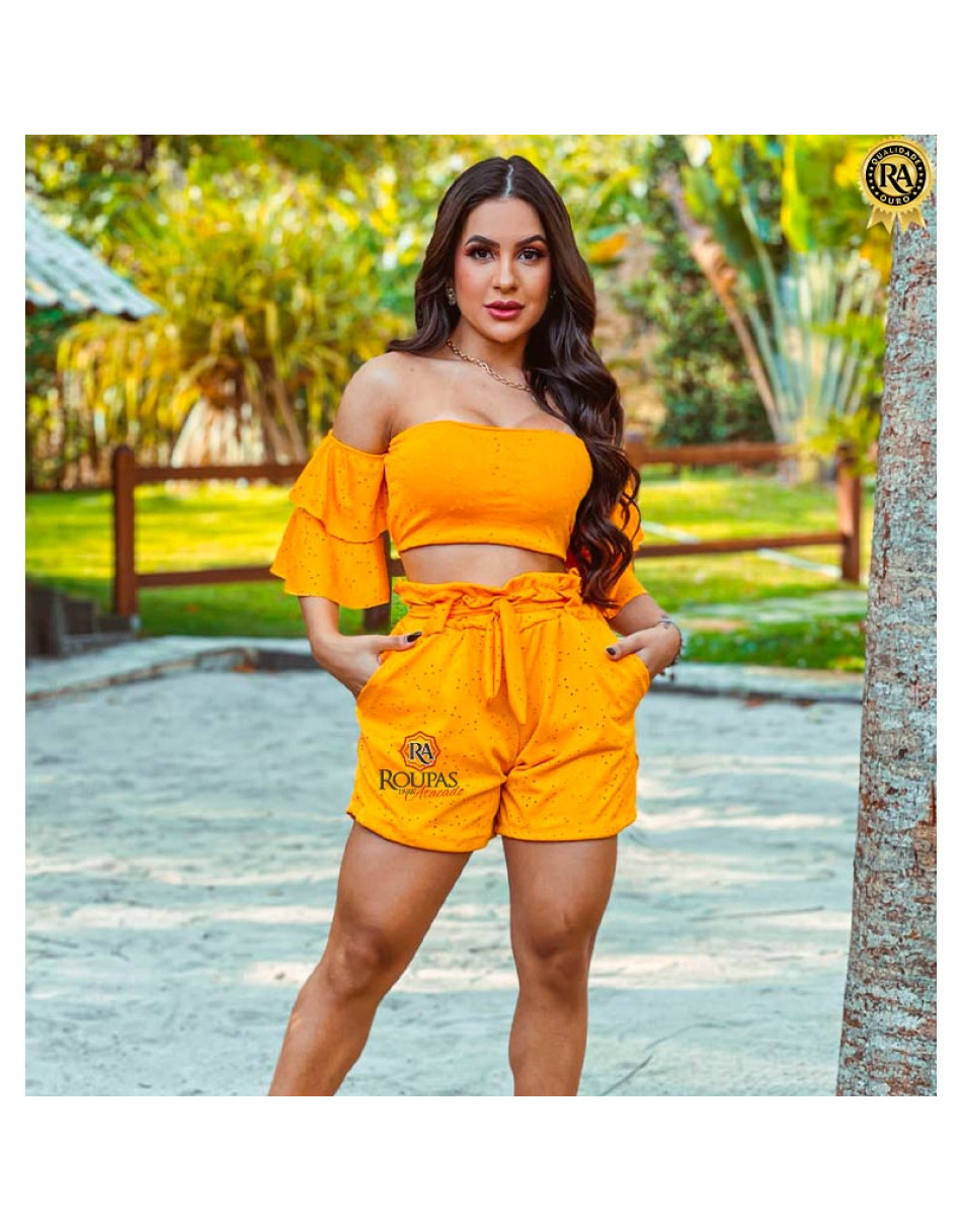 Conjunto Malha Laise Cropped e Short 