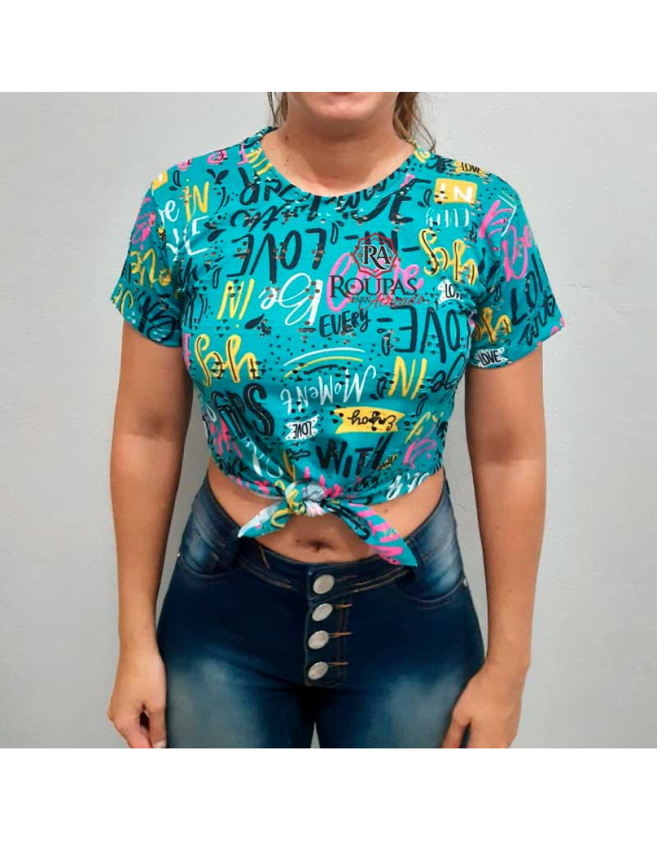 Cropped Feminino Estampado Arrastão