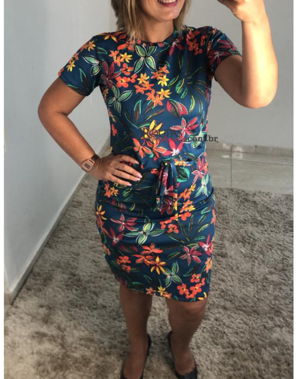 Vestido Tubinho Com Amarração Na Cintura
