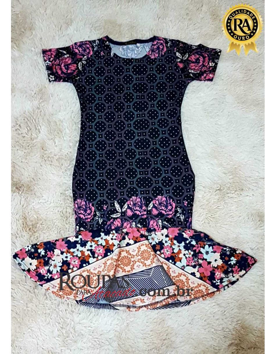 Vestido Midi Estampado Com Babado P M G