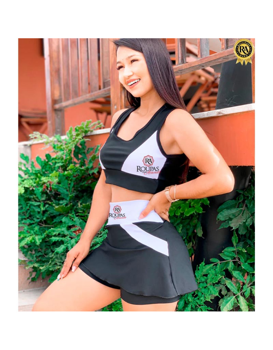 Conjunto Fitness Kelly Top E Short Saia Com Detalhes