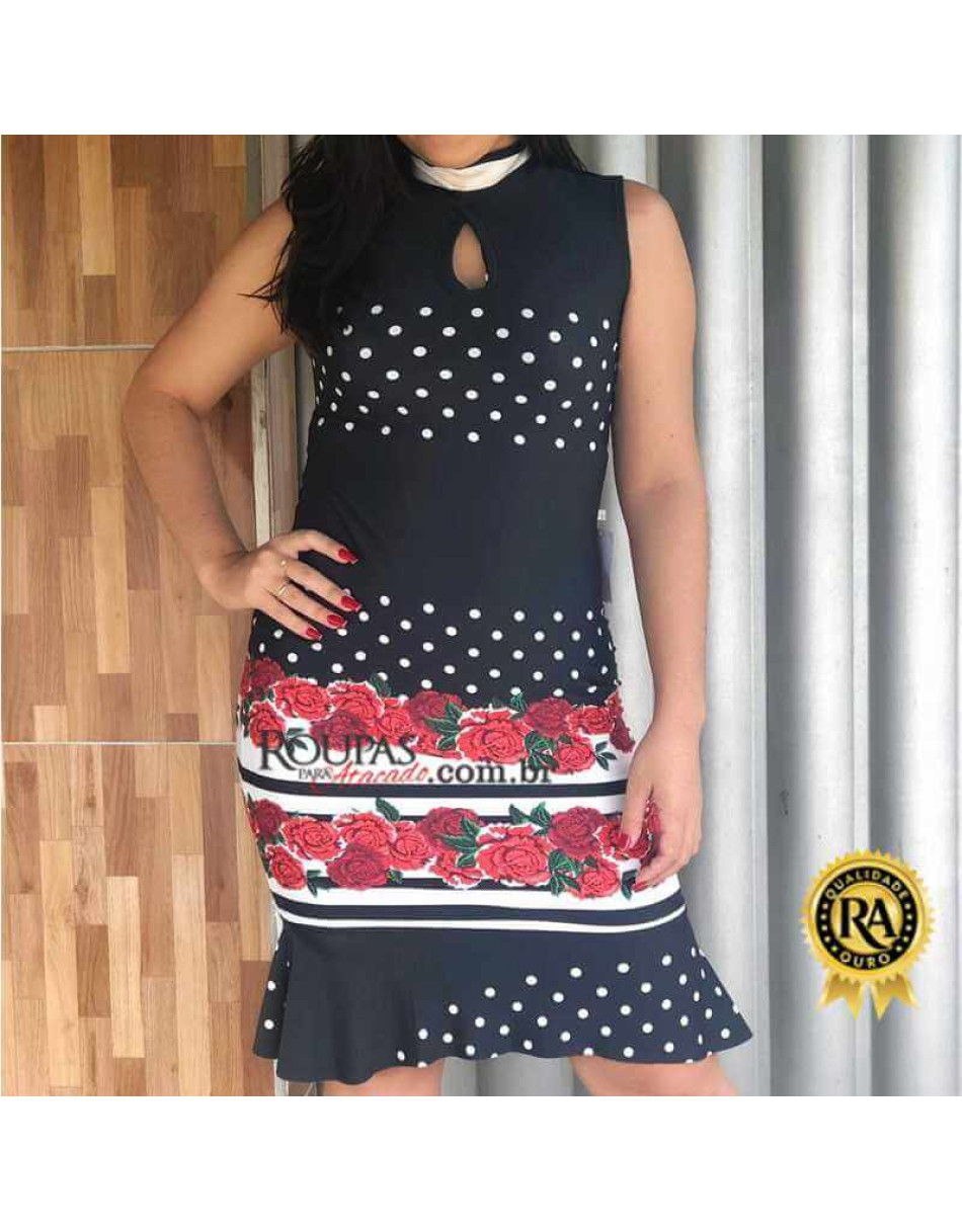 Vestido Curto Estampado Barrado