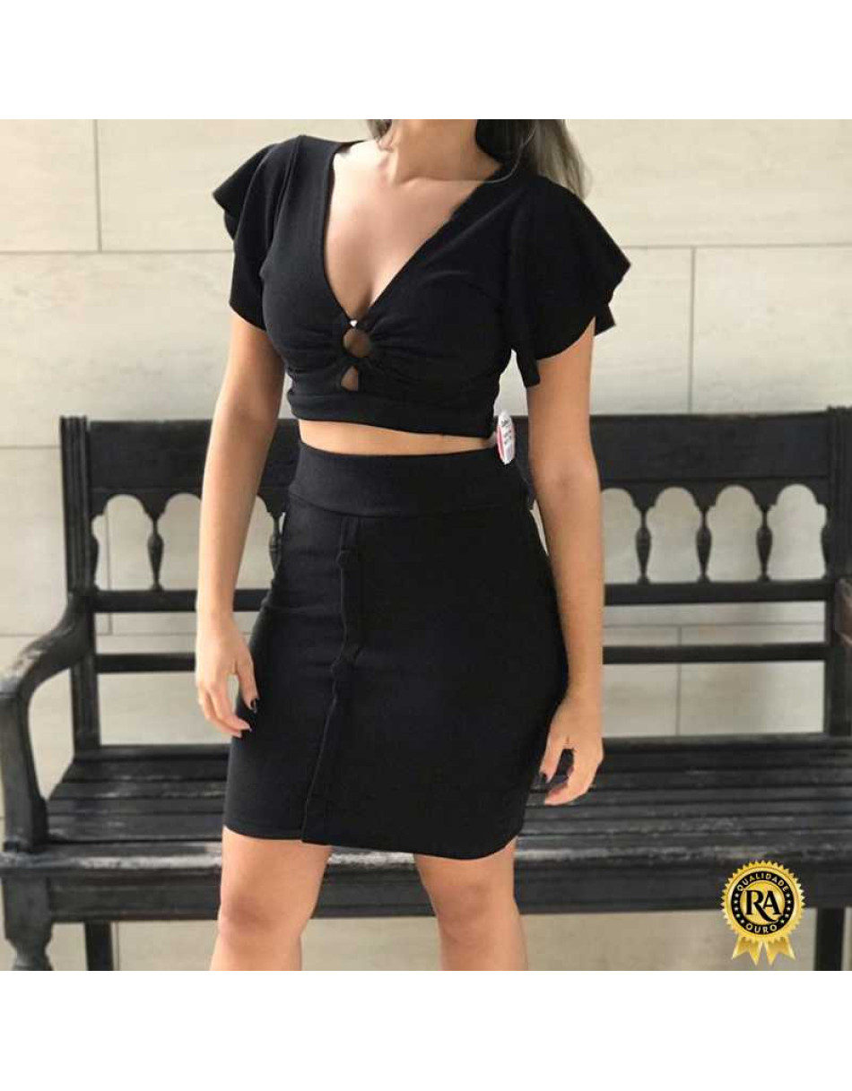 Conjunto Feminino Saia e Cropped Colorido