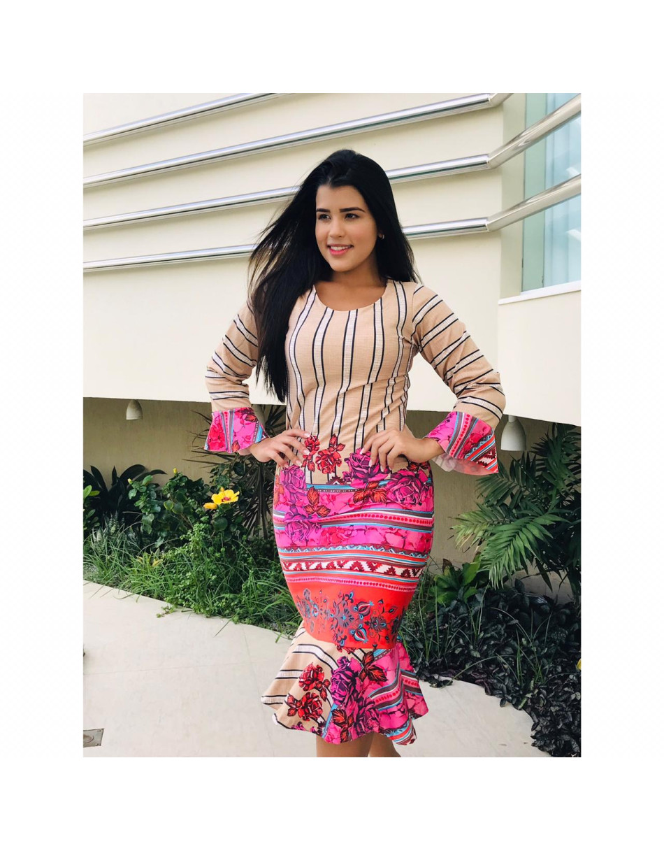 Vestido Midi Manga Flare Estampado