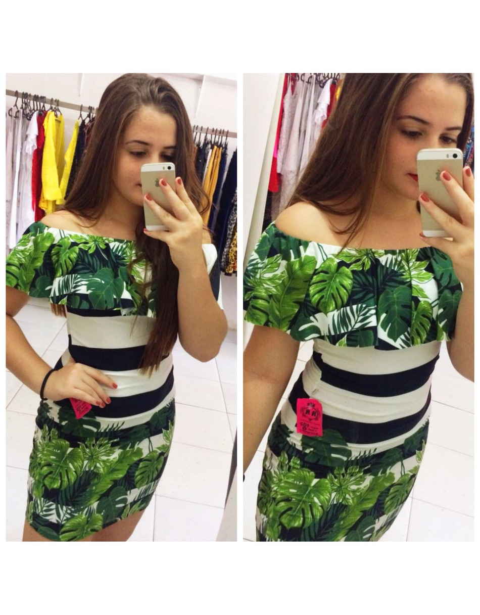 Vestido Curto Estampado Barrado