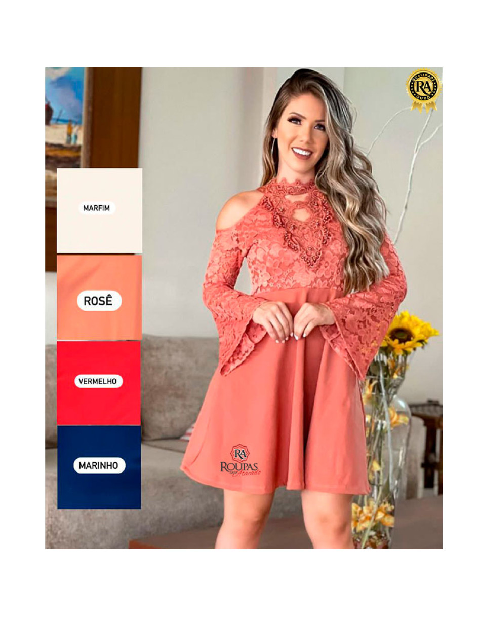 Vestido Arrumado Bengaline E Renda