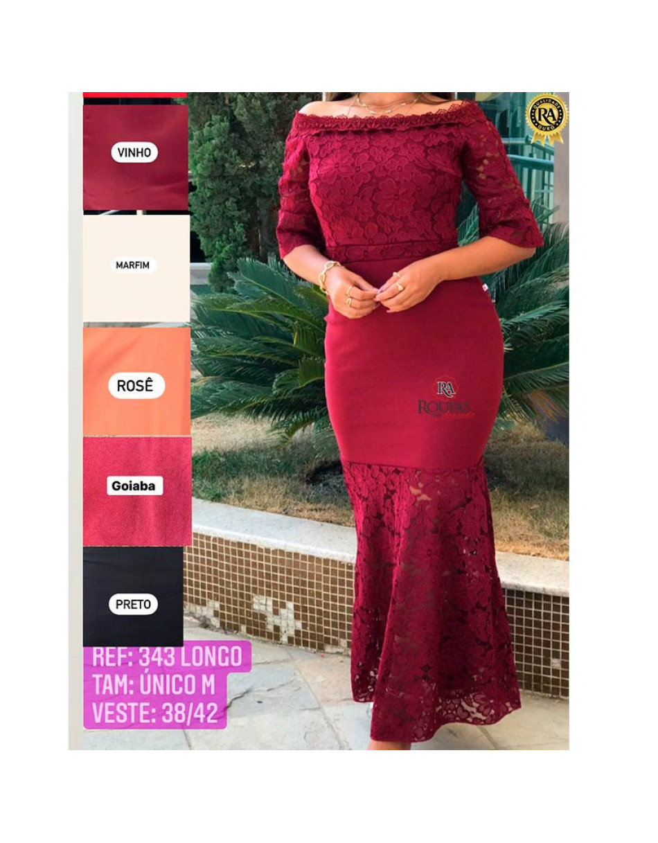Vestido Longo Arrumado Bengaline E Renda