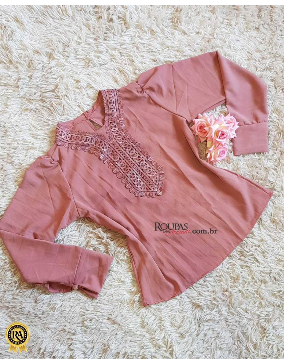 Blusa de Crepe Manga longa