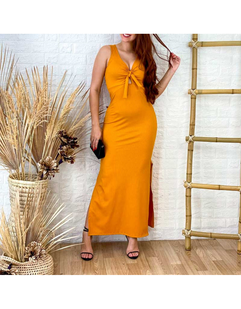 Vestido Longo Regata Com Laço