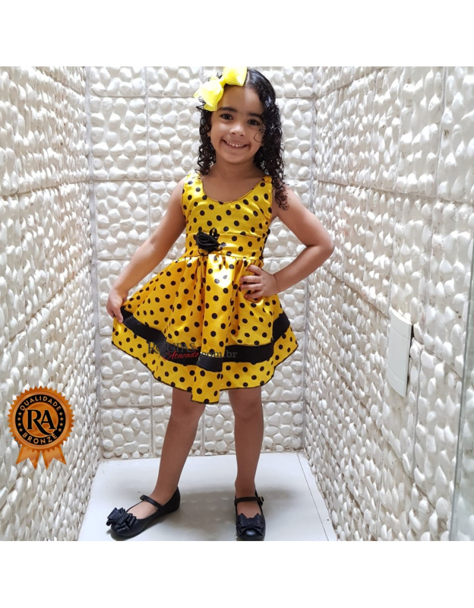 Vestido Infantil Cetim de Bolinha