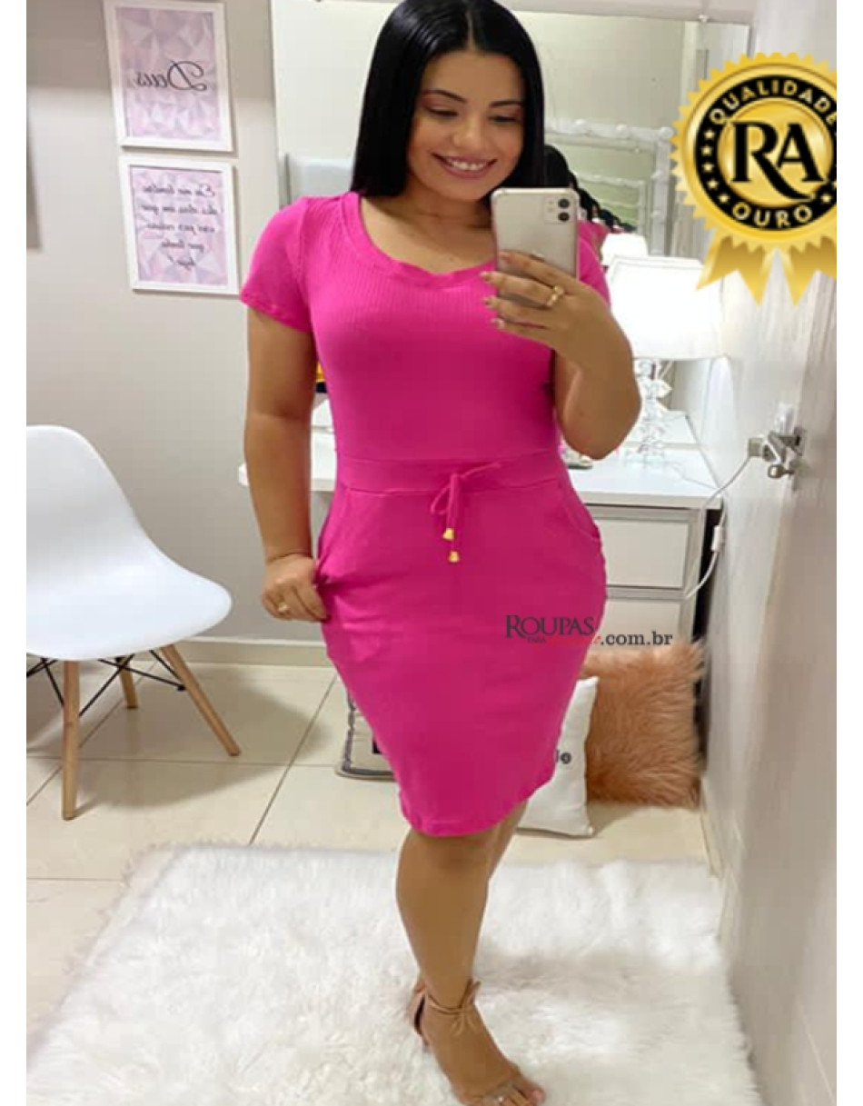 Vestido Midi Canelado Com Bolso