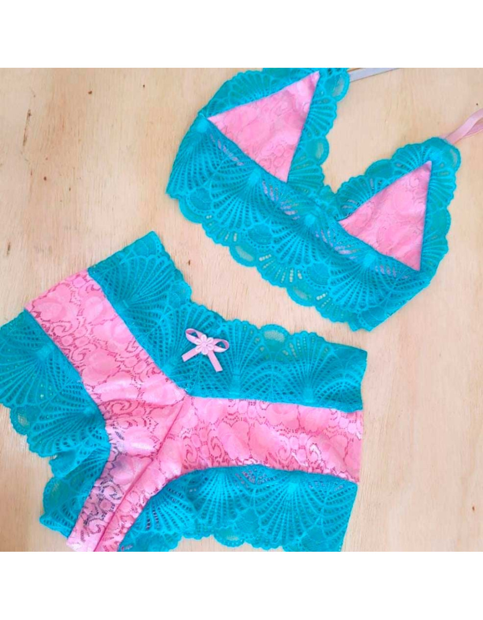Conjunto Lingerie Bicolor Renda
