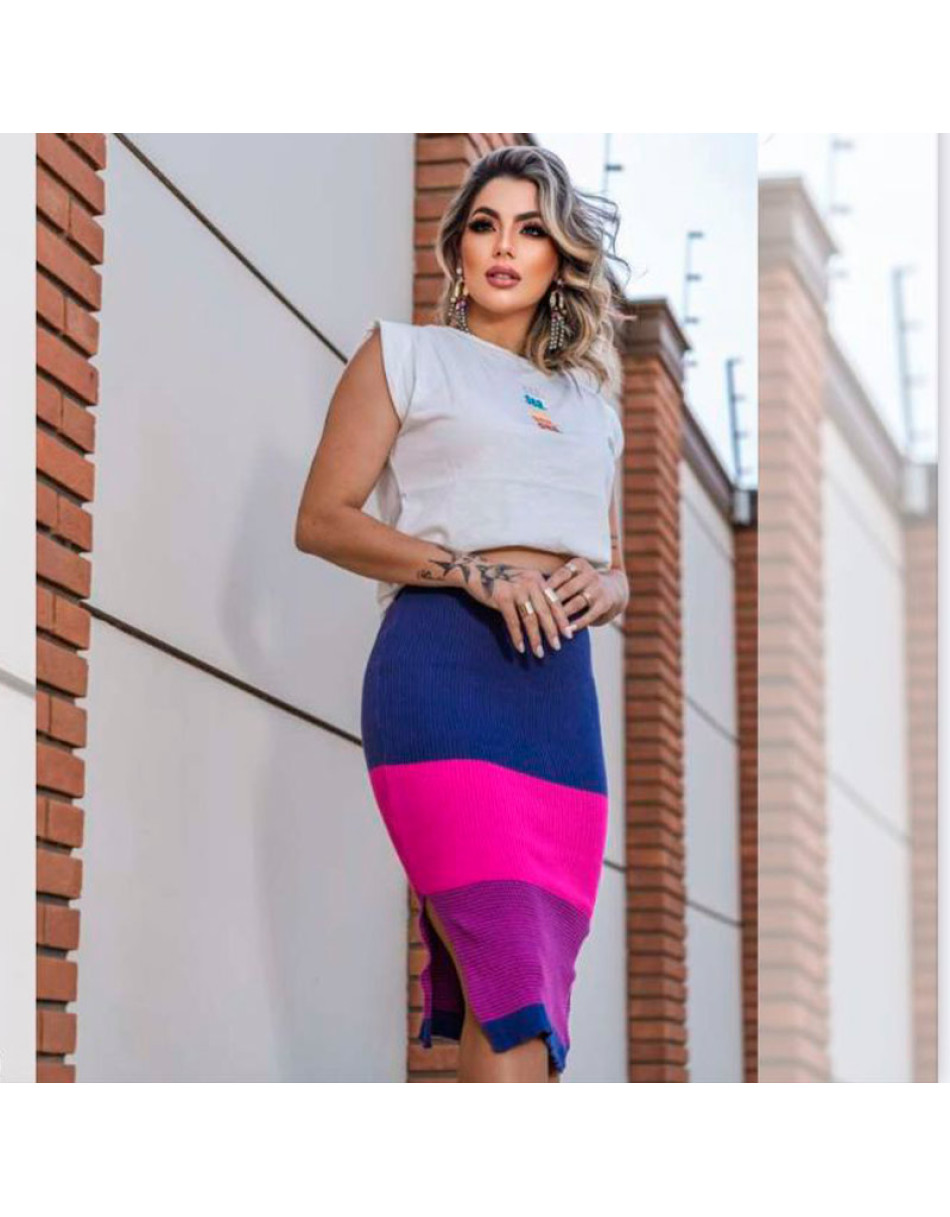 Saia Feminina Tricot Modal Bicolor