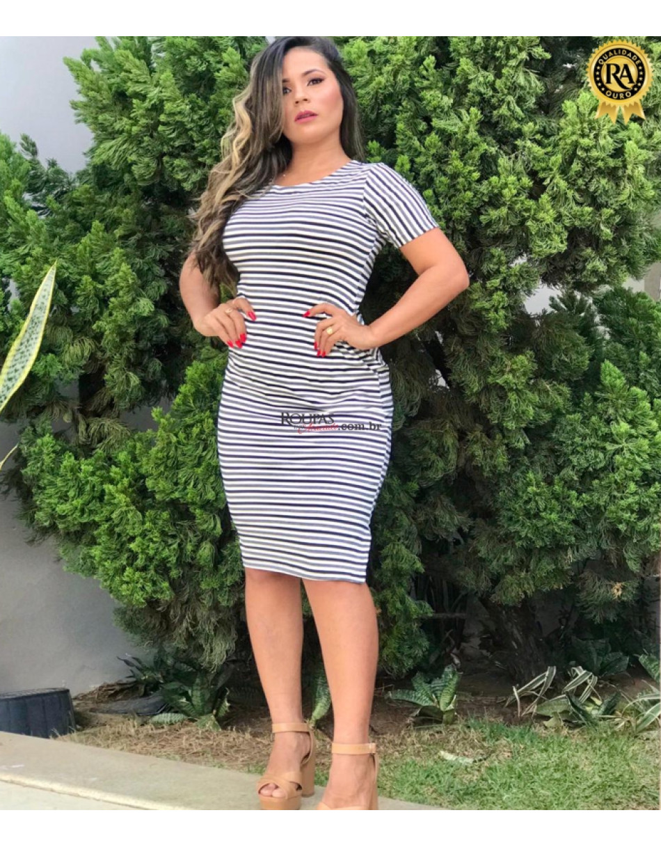 Vestido Midi Listrado Em Fio Torcido Com Bolso 
