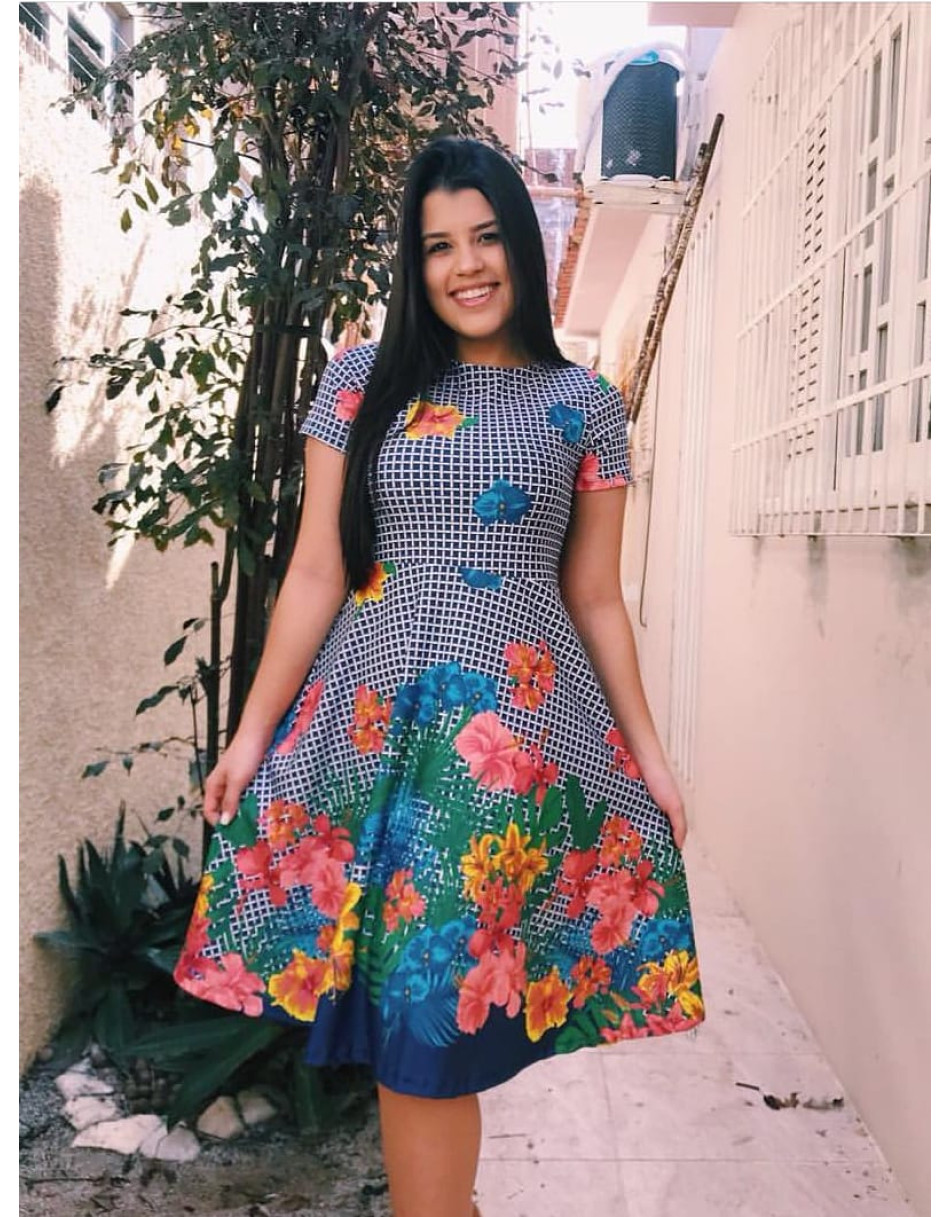 Vestido Midi Gode Estampado Barrado