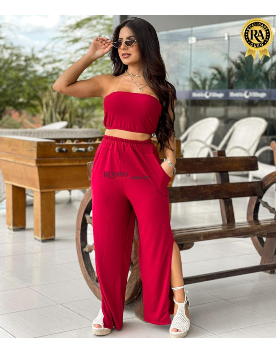 Calça Feminina Pantalona Suede Com Bolso