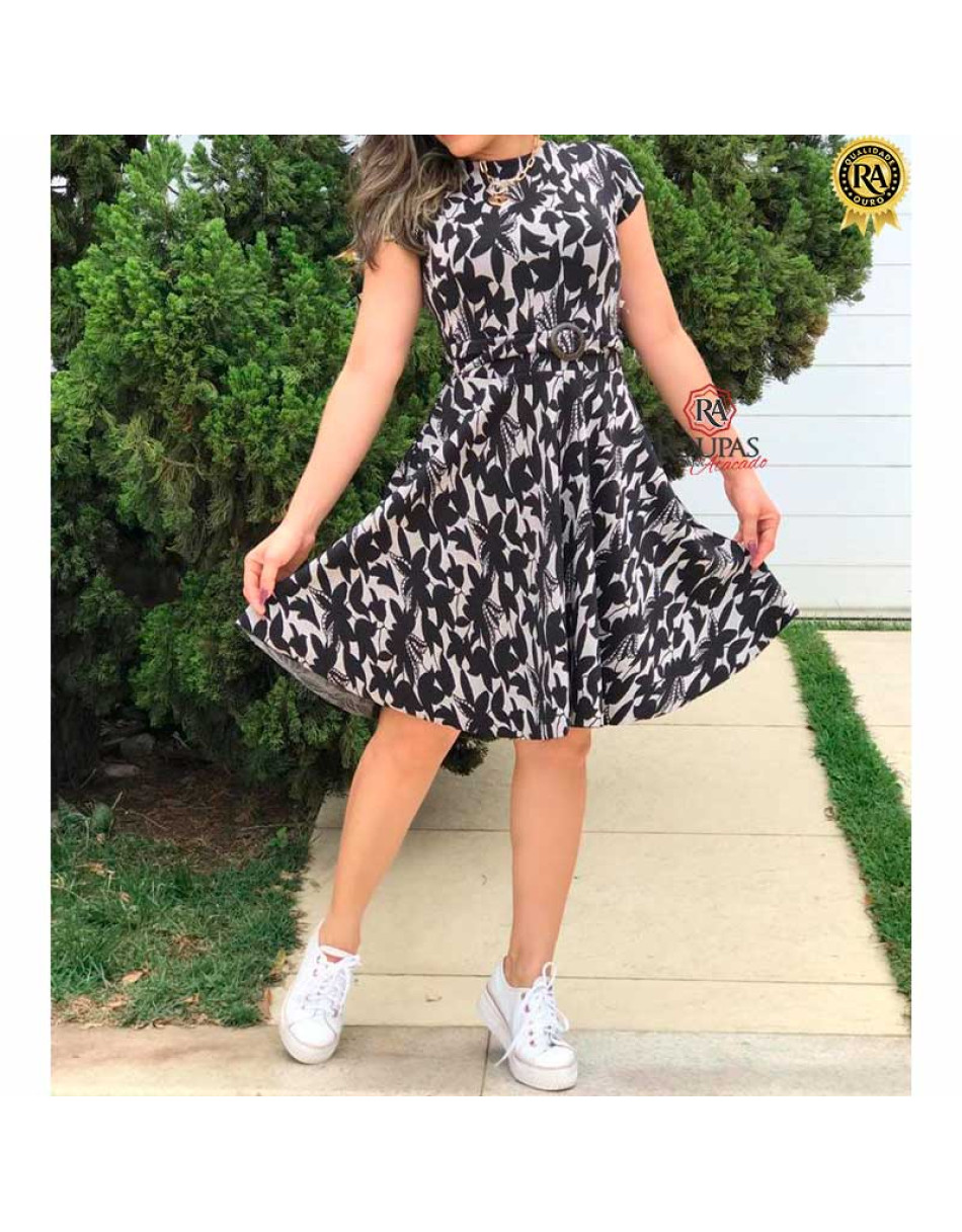 Vestido Feminino Rodado Crepe Estampado