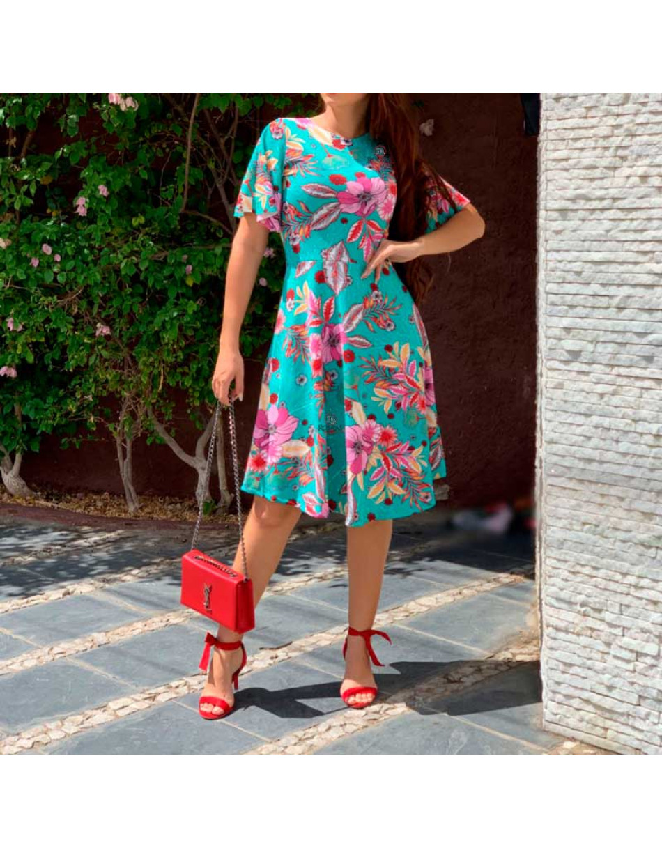 Vestido Feminino Rodado Crepe Estampado