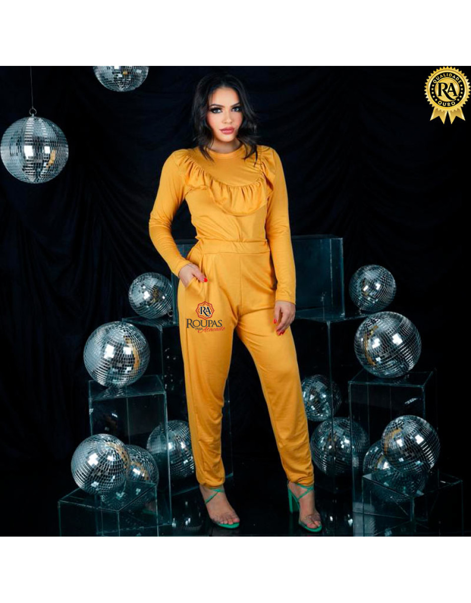 Conjunto Karina Manga Longa Calça E Blusa Com Babado 