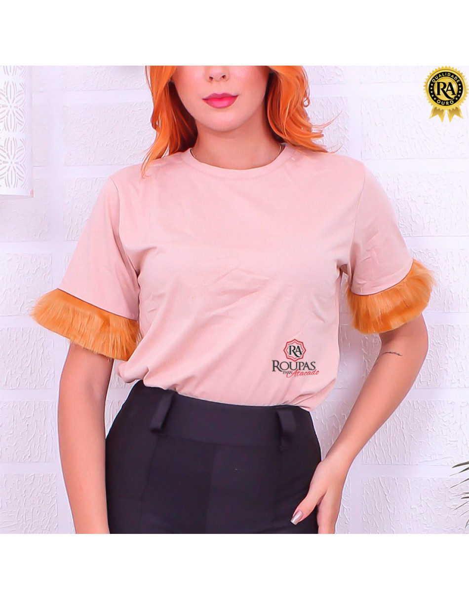 Tshirt Básica Manga Pluma Em Algodão