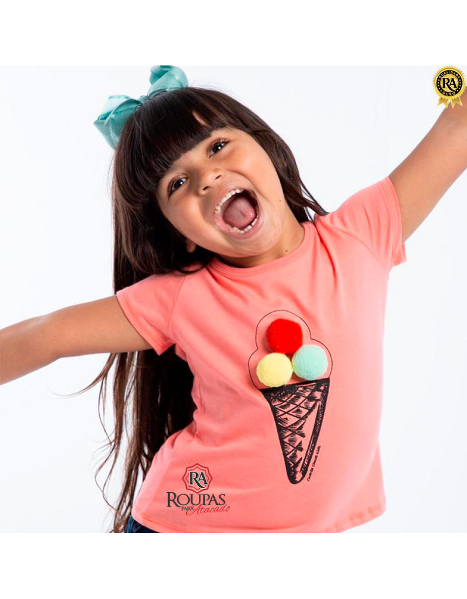 Blusa Infantil Algodão Com Pom Pom